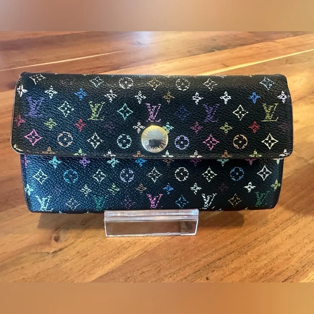 Authentic Louis Vuitton Black Murakami Sarah Wallet